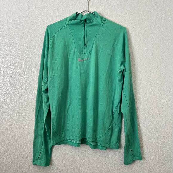Nike Dri-Fit Running half zip active top green textured long sleeve thumb holes - Picture 1 of 5